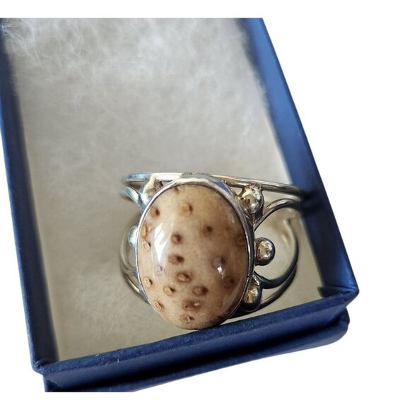 Ring Petrified Palmwood  Silver   Size 13 1/2  10 gr Stone 20 x 15 mm  Jerry Fra - Picture 13 of 14